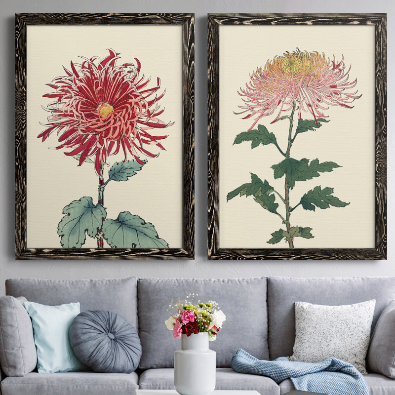 Toile de chrysanthème, H 37,5 po x l 55 po x P 1,5 po, Toile avec cadre noir