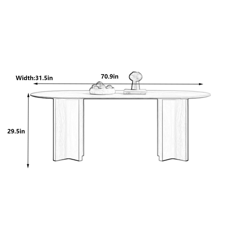 Table de salle à manger ovale de style français avec planche de pierre, H 29,5 po x L 70,9 po x l 31,5 po