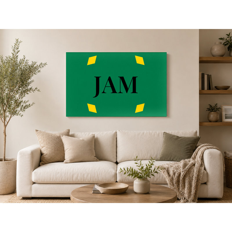 Drapeau de la Jamaïque, monogramme de diamant de luxe - jaune vert noir - art mural sur toile, H 12 po x l 18 po