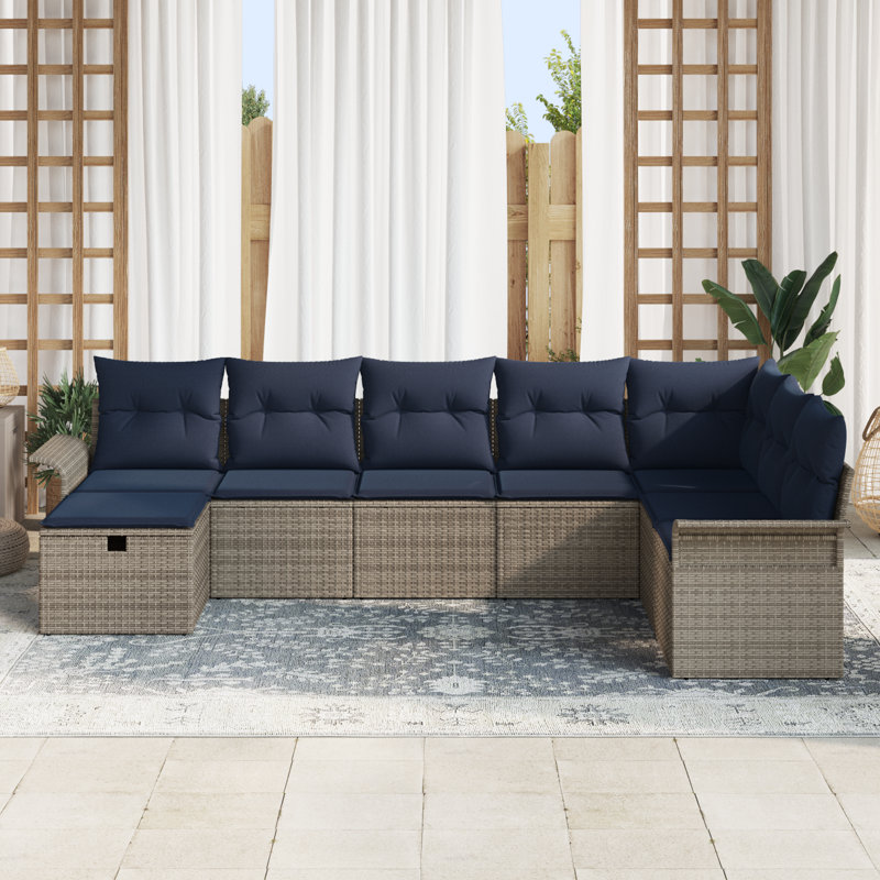 Ensemble de canapé de jardin avec coussin vidaXL 8 pièces vidaXL, Structure grise / coussin bleu marine