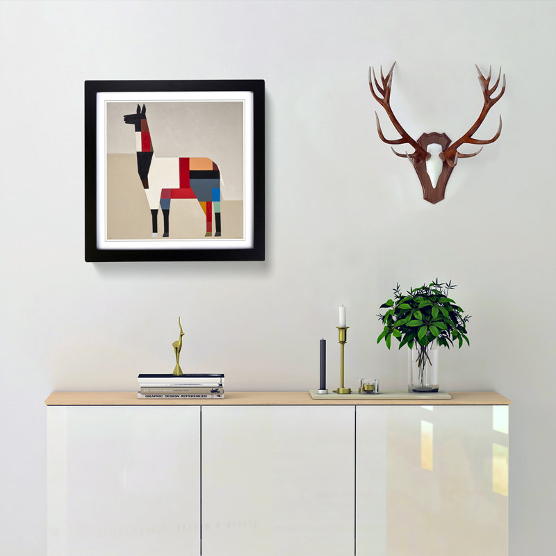 Llama Suprematism No.6 - Framed Print, Black