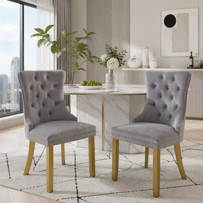 Chaise de salle à manger rembourrée moderne, Gris clair