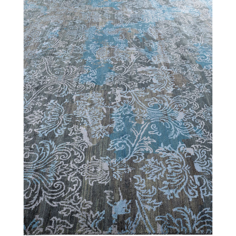 Tapis noué à la main unique en son genre Lynze - gris, 9 pi 0 po x 12 pi 2 po