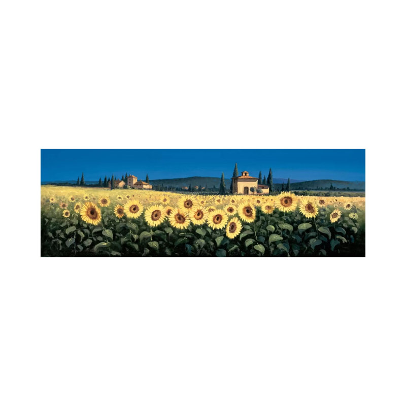 Tuscan Panorama, Sunflowers - Wrapped Canvas Panoramic Print, 30.48cm H x 91.44cm W x 1.91cm D
