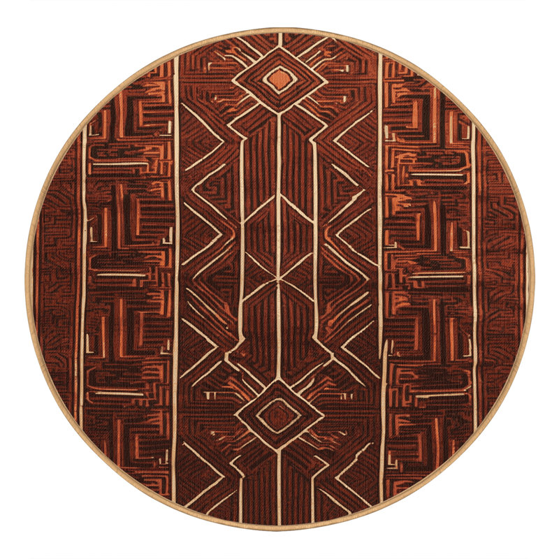 Tapis art déco brun lavable à la machine, Rond 4 pi
