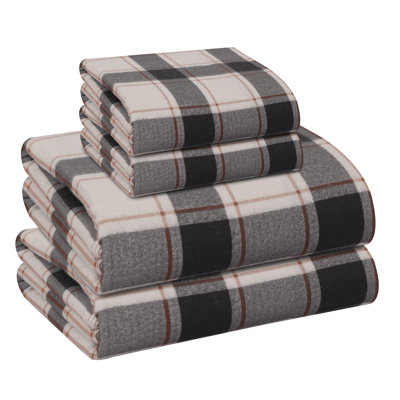 RUVANTI 100% Organic Cotton Flannel Sheets Queen Size Bed Set, Timeless Tartan