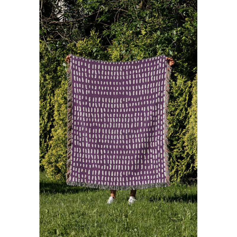 Jeté en coton à imprimé abstrait Kola, 50 x 70, Mauve