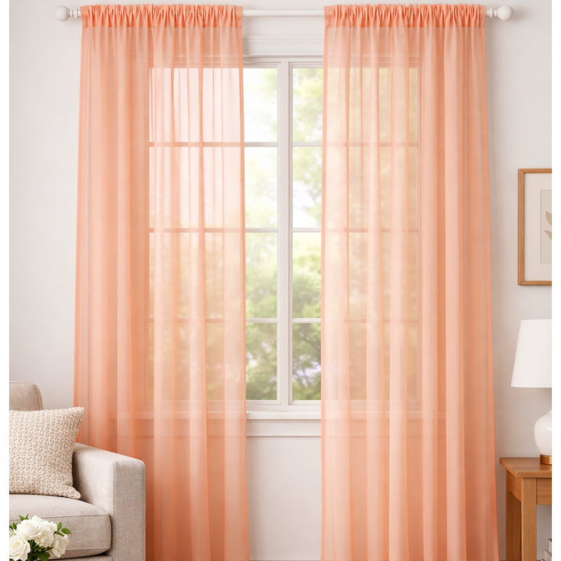 Ensemble de rideaux transparents avec passe-tringle 90 po (2 panneaux), Pêche