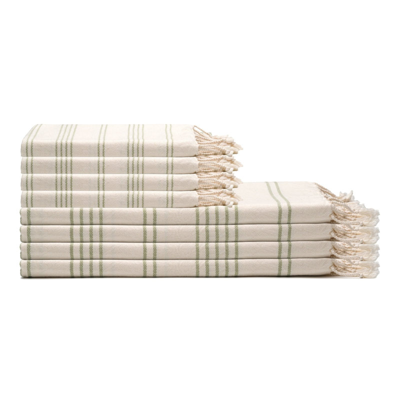 Ensemble de serviettes en coton à rayures Heritage, Vert sauge