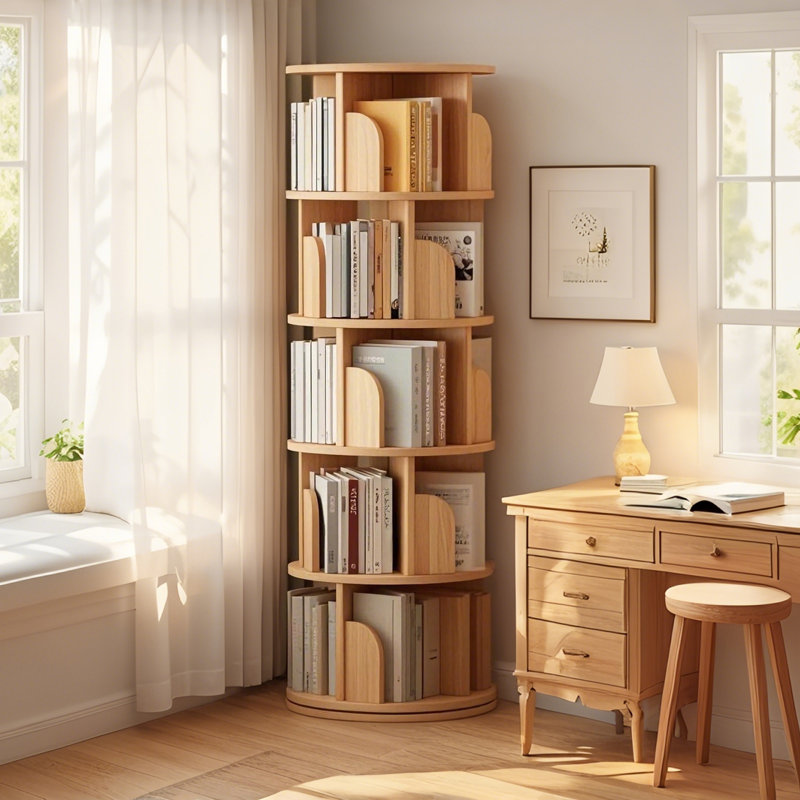 5 Tier Rotating Bookshelf, 360° Display Round Spinning Bookshelf