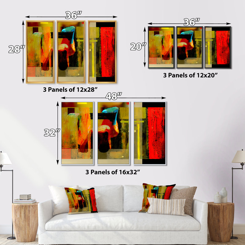 Ensemble de 3 reproductions cubiques sur toile cubique, H 28 po x l 36 po x P 1 po, Cadre noir