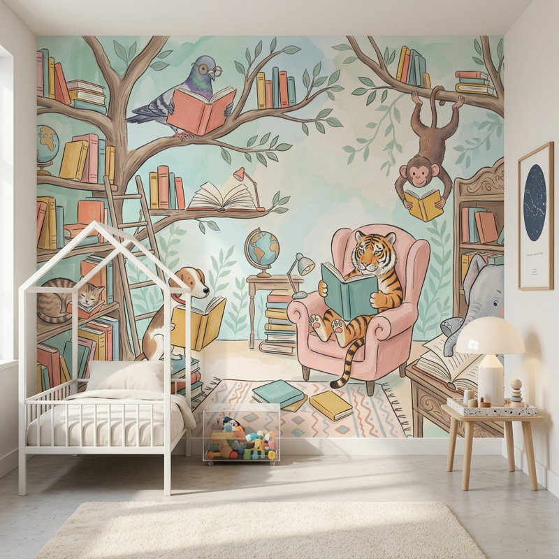 Papier peint bibliothèque, décoration murale amovible fantaisiste, Non tissé, 160 po x 108 po