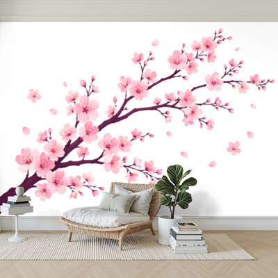 Papier peint adhésif peler et coller de couleur pastel, fleurs de cerisier du Japon, fleurs autocollantes, papier contact amovible pour décoration de salon, chambre à coucher H 100 po x l 144 po