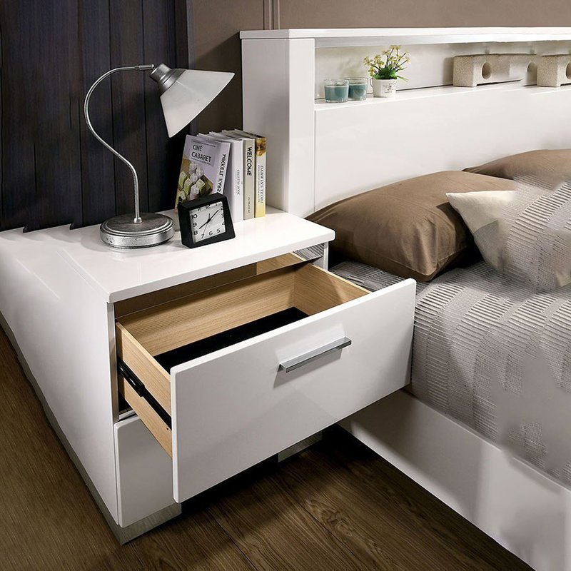 Table de chevet contemporaine 1pc couleur blanche ultra brillante avec table de chevet et chargeur USB
