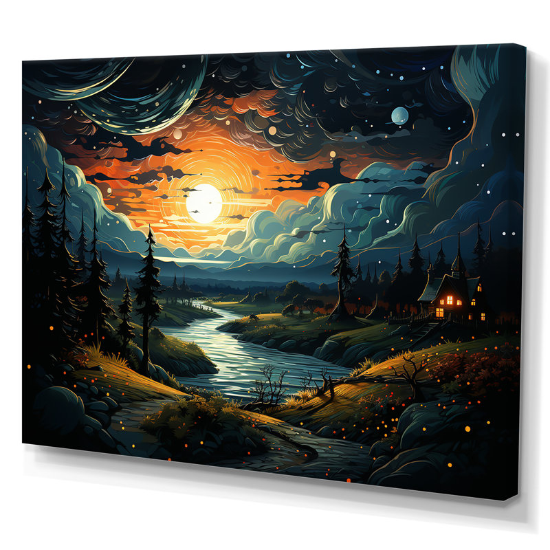 «Dreamy Mountain Scenery At Night I - Winter Landscape», art mural, Toile tendue, H 34 po x l 44 po x P 1,5 po