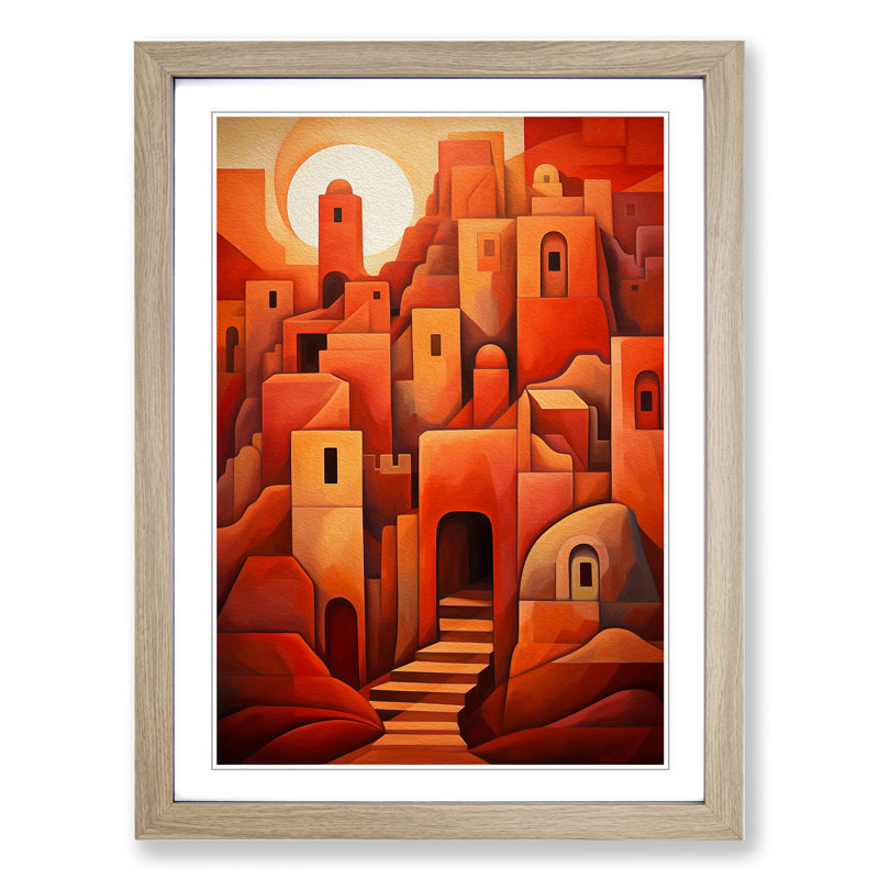 Desert Cubism No.2 - Single Picture Frame Print on Wood, 46" H x 34" W x 2" D, Oak