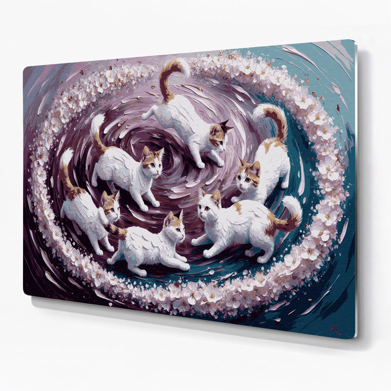 Cats, Bobtail japonais, art mural en métal rose, H 12 po x l 18 po