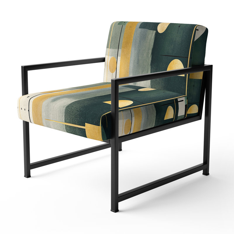 Gold Green Parallel Universes - Upholstered Modern Arm Chair, Geometric Shapes Accent Chair, Black