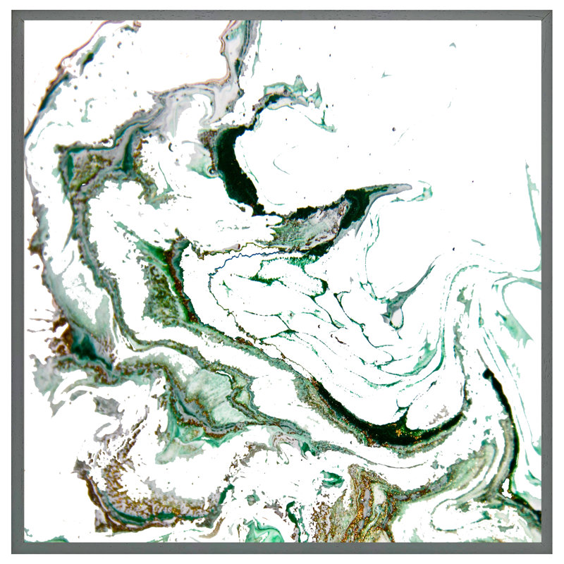 Aslyn Green Marble 1 Piece Single Picture Frame Wall Art, 61cm H x 61cm W x 4cm D, Grey Framed