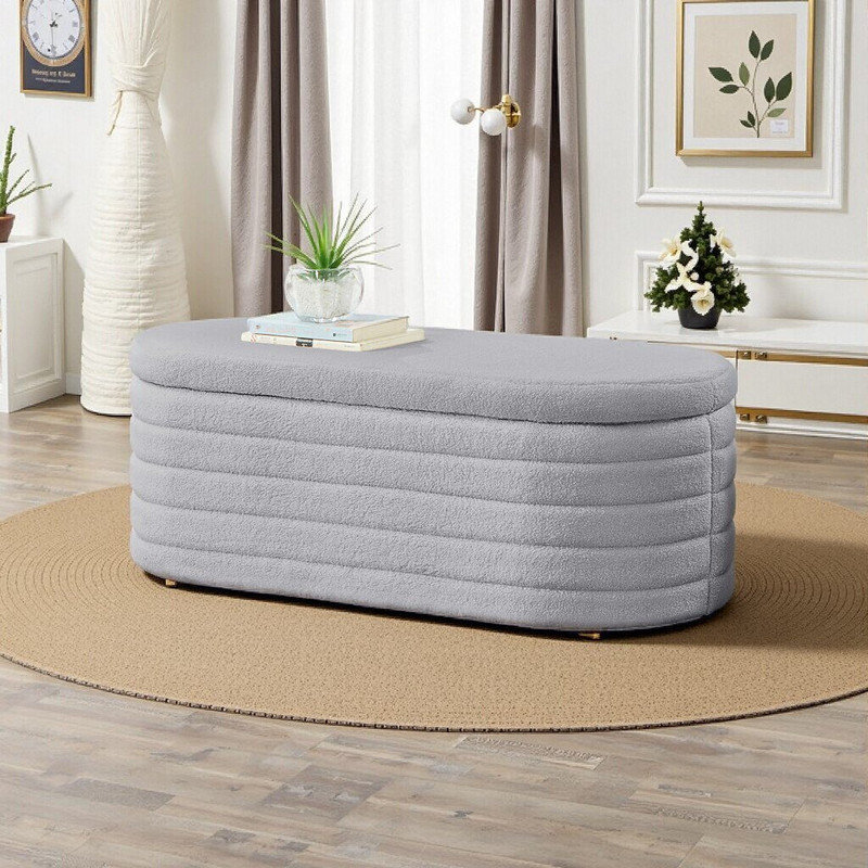 Banc de rangement ovale avec repose-pieds, Gris