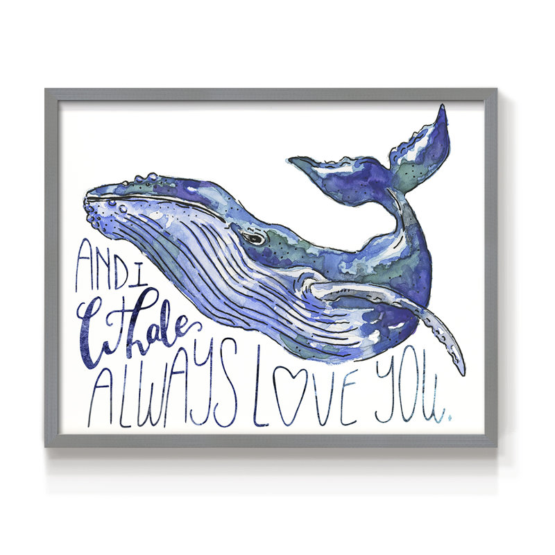 «Whale Love I», reproduction encadrée - Restickable, Gris, H 11 po x l 14 po