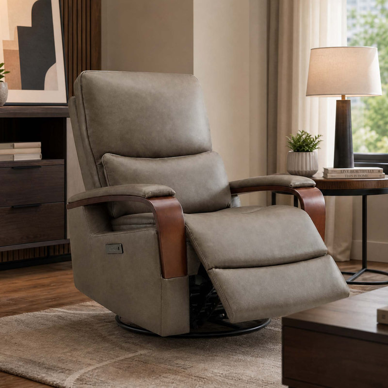 Genuine Leather Swivel Power Recliner