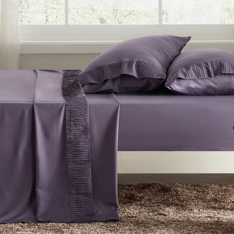 Ensemble de draps de luxe en microfibre de literie Hotel, Ensemble de draps pour lit double avec 2 taies d'o, Mauve ancien