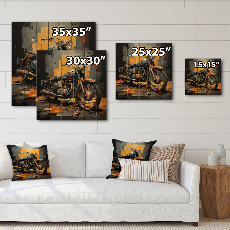 Jahongir orange, noir, moto, route, rythmes II, sur bois, H 15 po x l 15 po x P 0,78 po