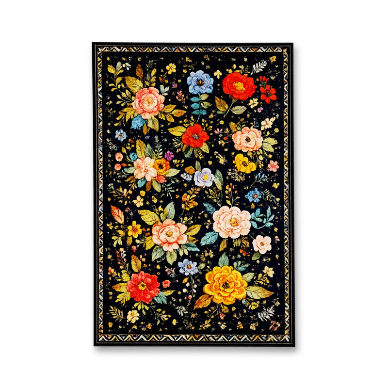 Tapis vert tissé à motif floral lavable Mosso, 4'11" x 9'10"