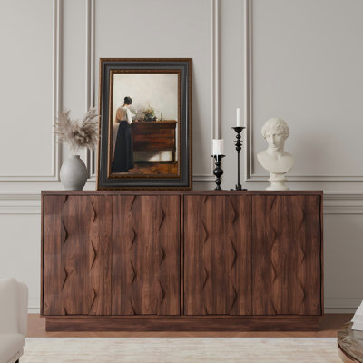 Buffet moderne de 60 po de largeur avec rangement réglable, sans poignée