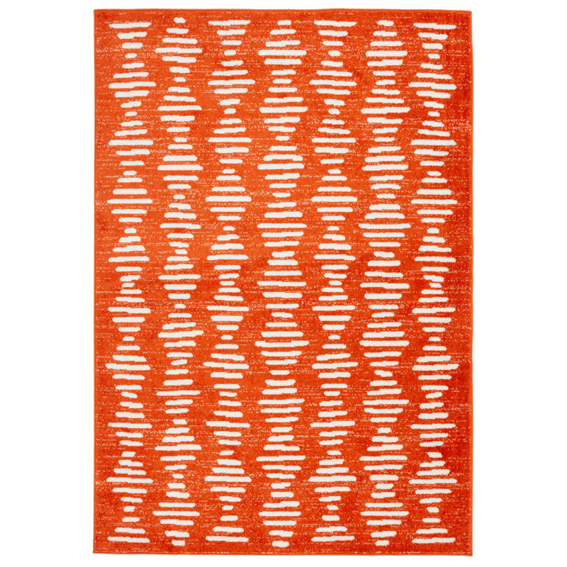 Tapis abstrait en polypropylène tissé à la machine de couleur brun / ivoire Kabao, Rectangle 6 pi 7 po x 8 pi 7 po