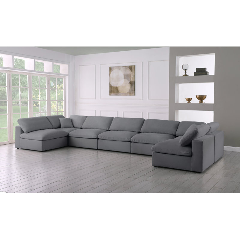 Burrows Upholstered U-Shaped Sectional Reversible, Grey Linen Textured Fabric