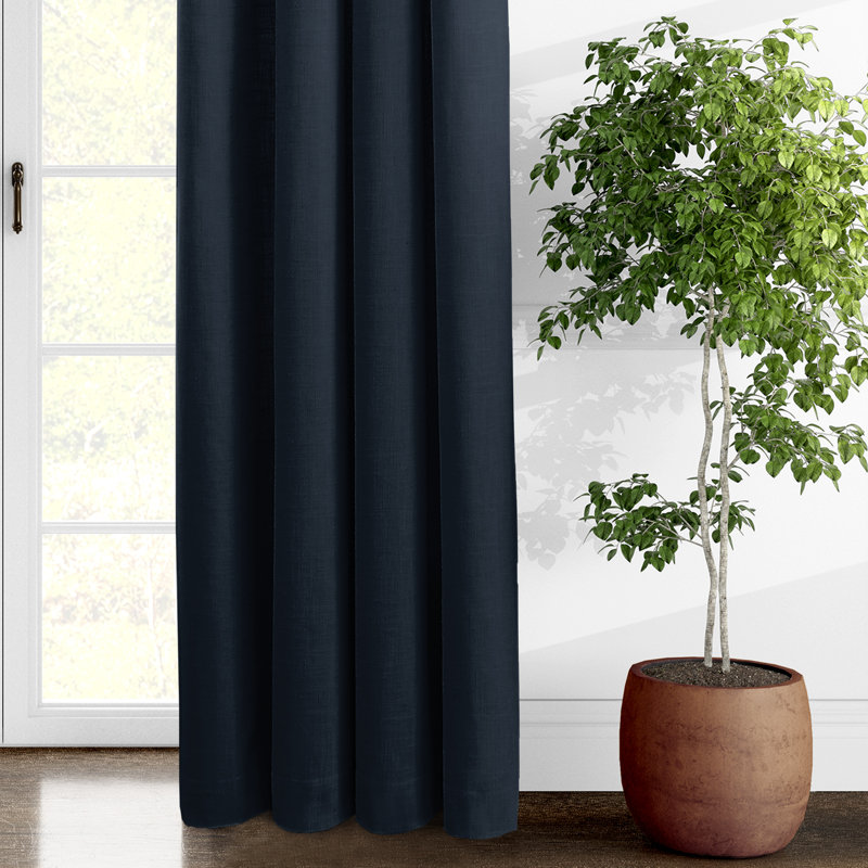 Elsie Linen Look Grommet Drapery Panels Pair, 50"W x 120"L, True Navy