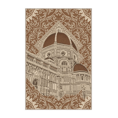 Machine Washable Paizlei Florence Duomo Classic Oriental Rug in Brown – Beige Binding
