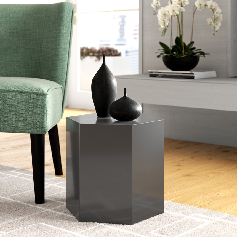 Table de bout Athenian Block, Gris, H 13 po x l 14,5 po x P 12,5 po