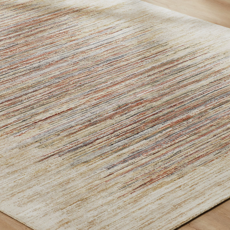 Abstract Stripe Wool Rich Blend Area Rug, Red/Beige, Rectangle 7'6" x 9'6"