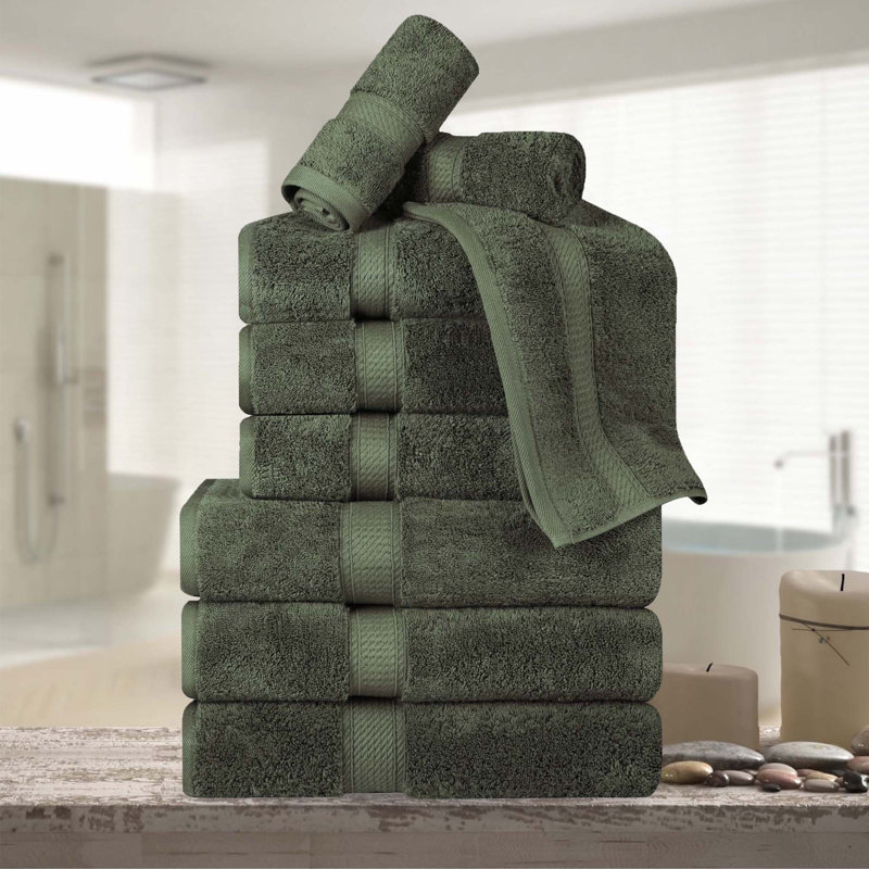 Scotia Egyptian Cotton Bath Towel Set, Forest Green, 9Pc Towel Set  (3Bath, 3Hand, 3Face)