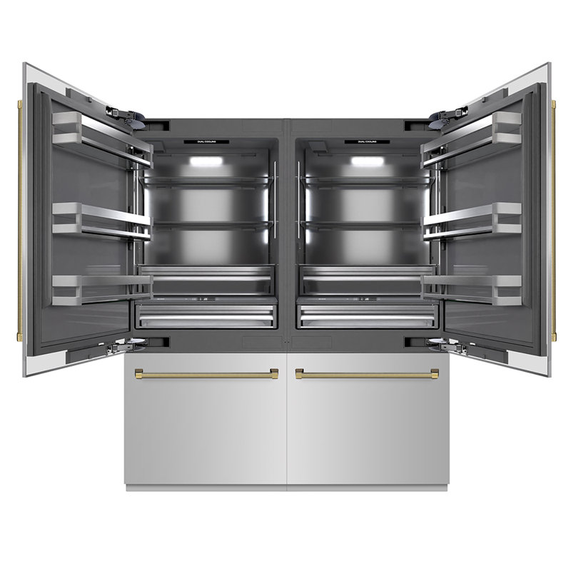 ZLINE Autograph 72 in. Built-In Refrigerator w/ Gray Interior and Polished Gold Helix Handles, Gold