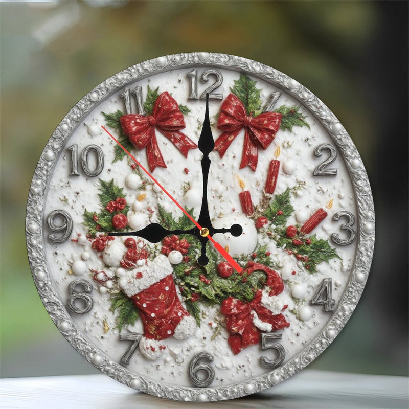 Horloge de Noël-Visage-Holly-Bows