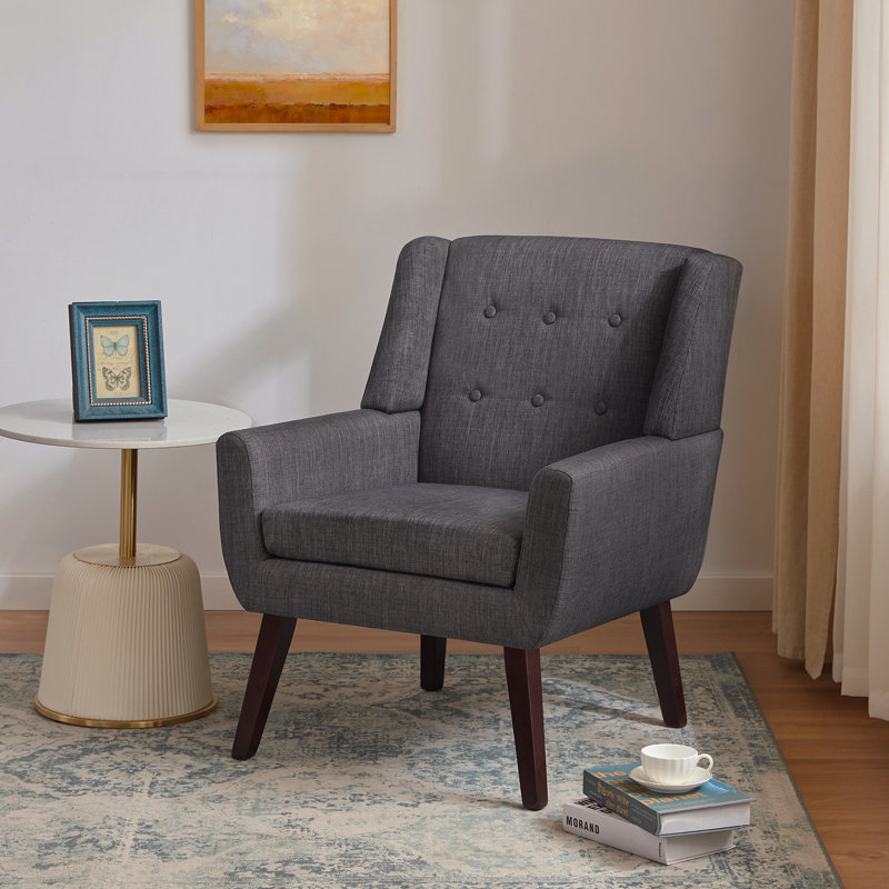 Halcott 29.2'' Wide Tufted Armchair, Grey Linen Blend