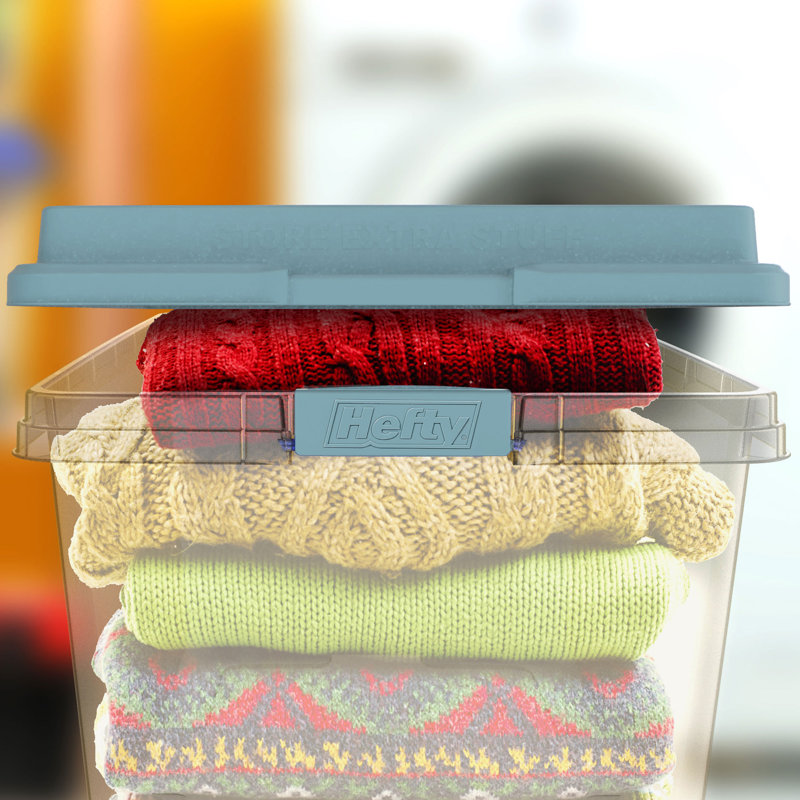 Hefty Hi-Rise Stackable Plastic Storage Container w/Lid, 6 Pack, Smoke Blue, 72 qt