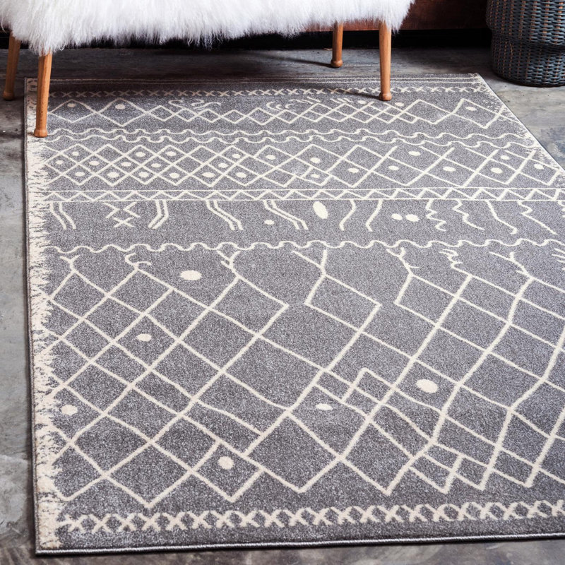Tapis gris à motif géométrique Cumby, Rectangle 2 pi x 3 pi 1 po