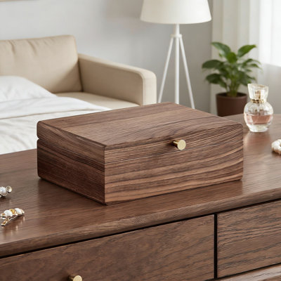 Boîte à bijoux en bois de noyer noir avec plateau amovible, organisateur de bijoux à 2 couches pour bagues, boucles d'oreilles, colliers, montres et bracelets, étui de rangement de luxe pour femme