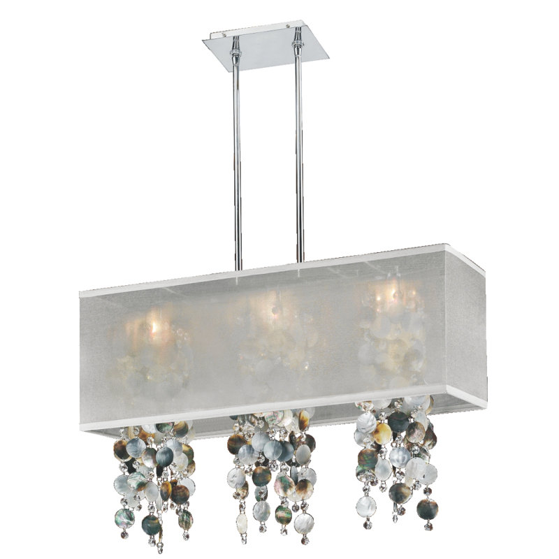 Luminaire suspendu linéaire à 3 lumières pour îlot de cuisine avec détails en cristal Salerna, Blanc