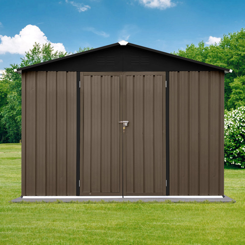 Metal Garden Sheds 8Ft×6Ft Outdoor Storage Sheds, 75.6"H x 102"W x 74.4" D, Brown