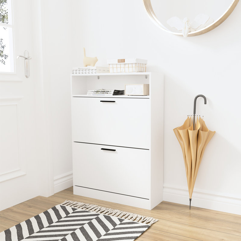 Meuble à chaussures d'entrée avec compartiments réglables, rangement mince au fini blanc pour la chambre à coucher, assemblage facile -
