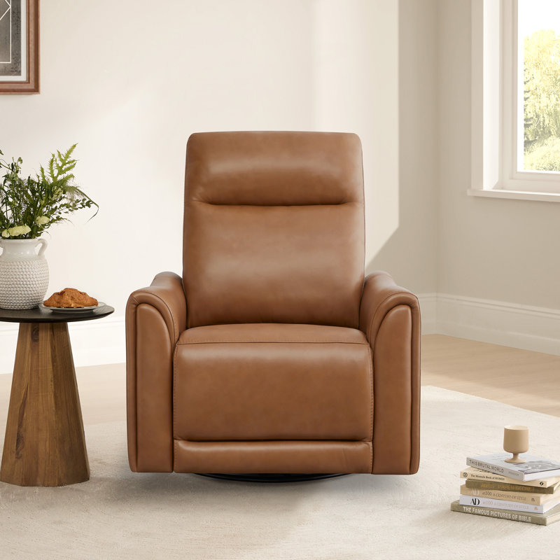 Genuine Leather Swivel Glider Power Recliner with Pocket and USB, Saddle Top Grain Leather