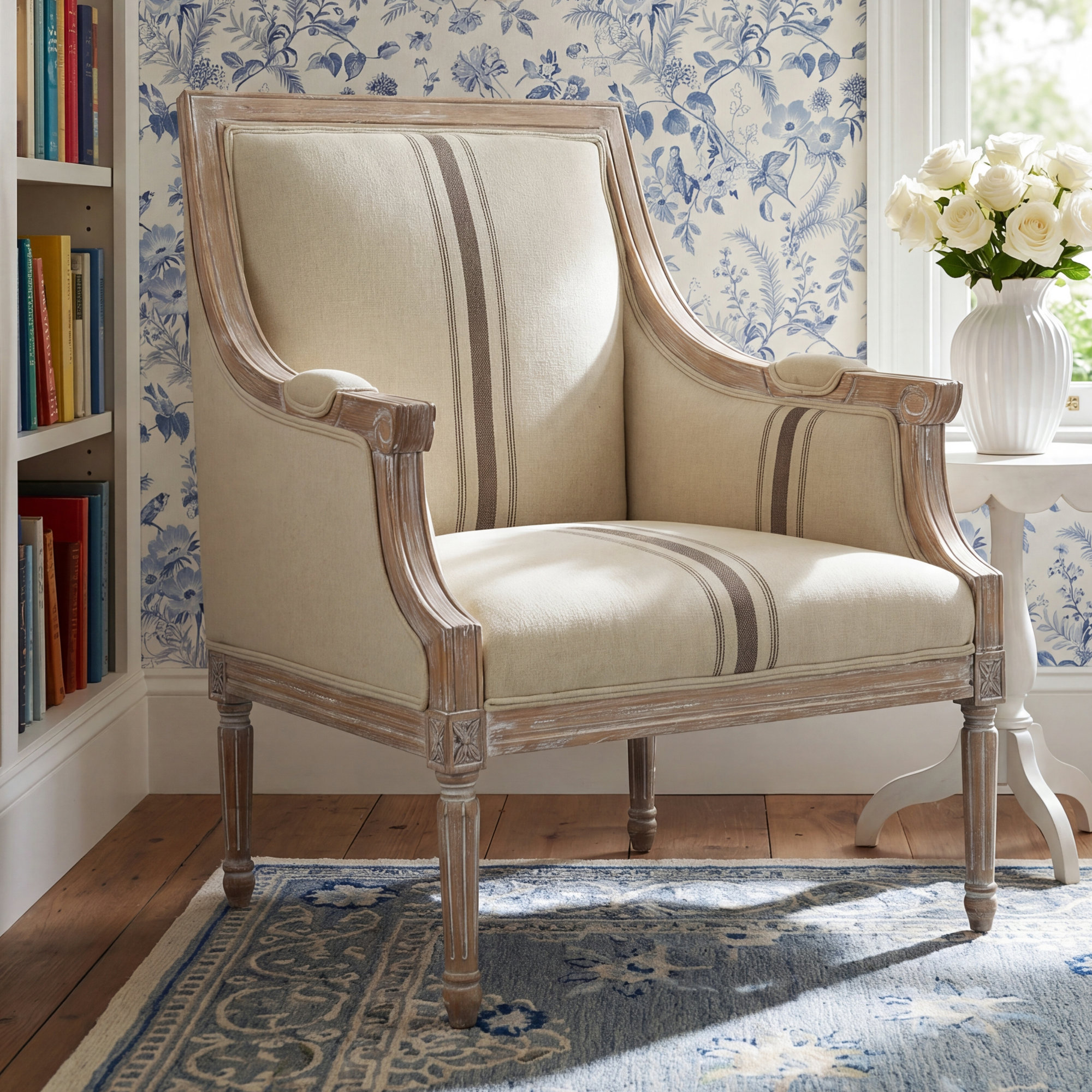 Rowena Upholstered Armchair, Tan Striped