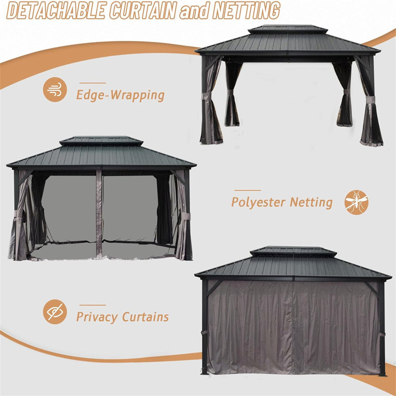 Metal Vault Gazebo, Gray, 113.88" H x 144" W x 120" D
