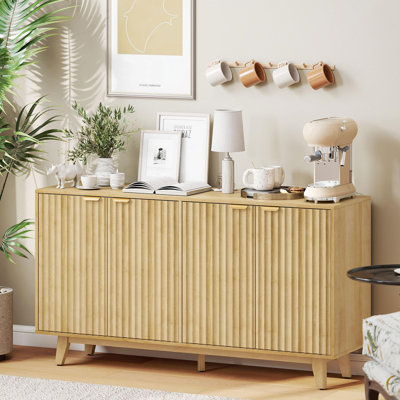 Console 55 po avec 4 portes, 2 tablettes réglables et 5 pieds en bois